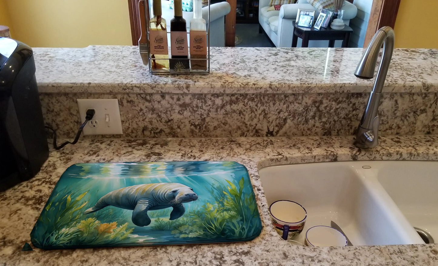 Manatee in a Seagrass Bed Dish Drying Mat