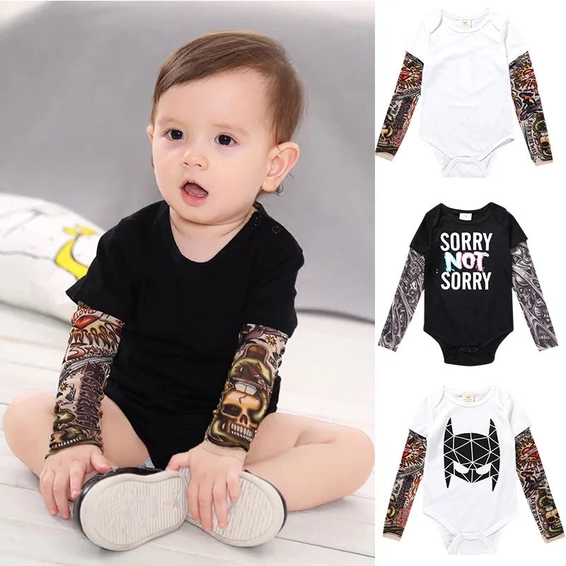 Baby Boys Romper Long Sleeve Tattoo Print