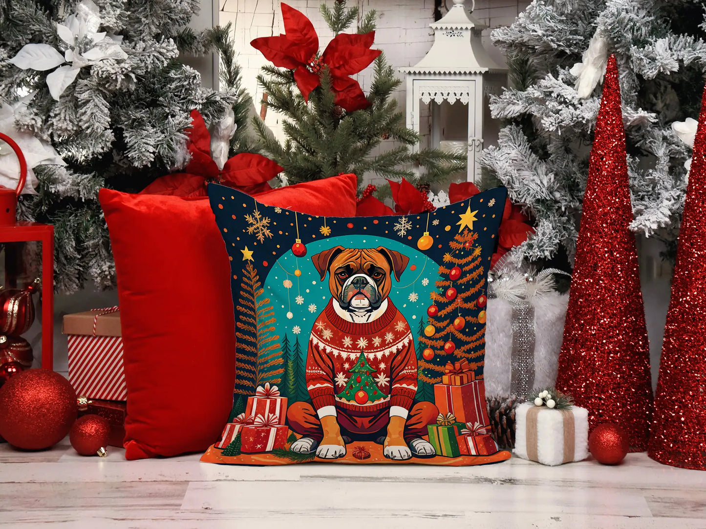 Boxer Christmas Throw Pillow