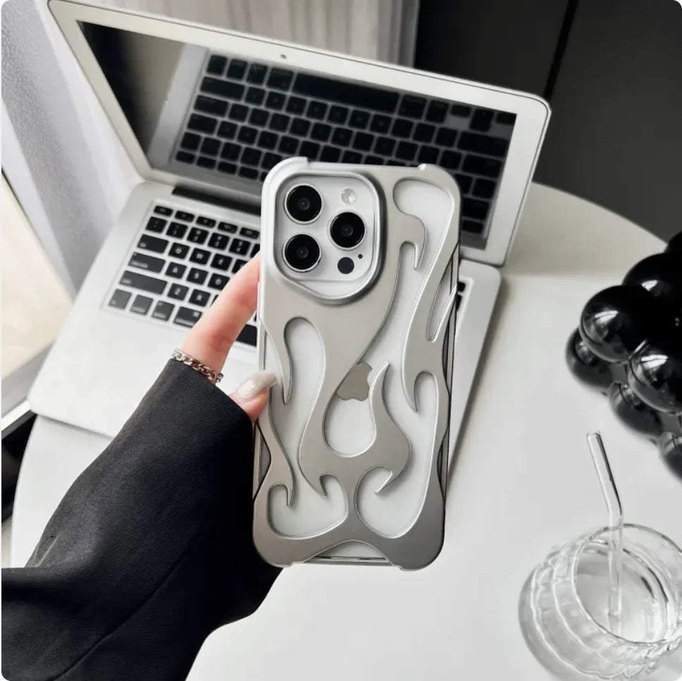 Electroplated Hollow Flame Pattern Soft Phone Case with Heat Dissipation