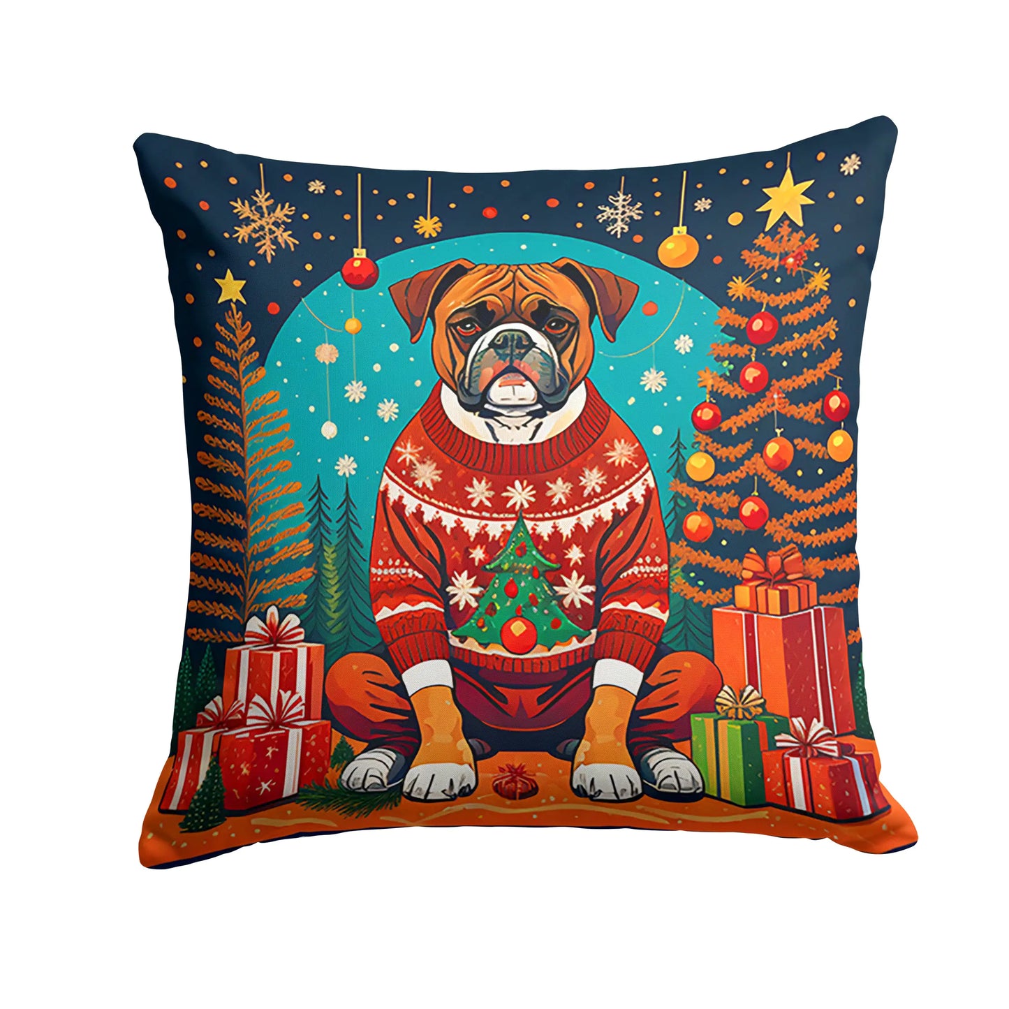 Boxer Christmas Throw Pillow