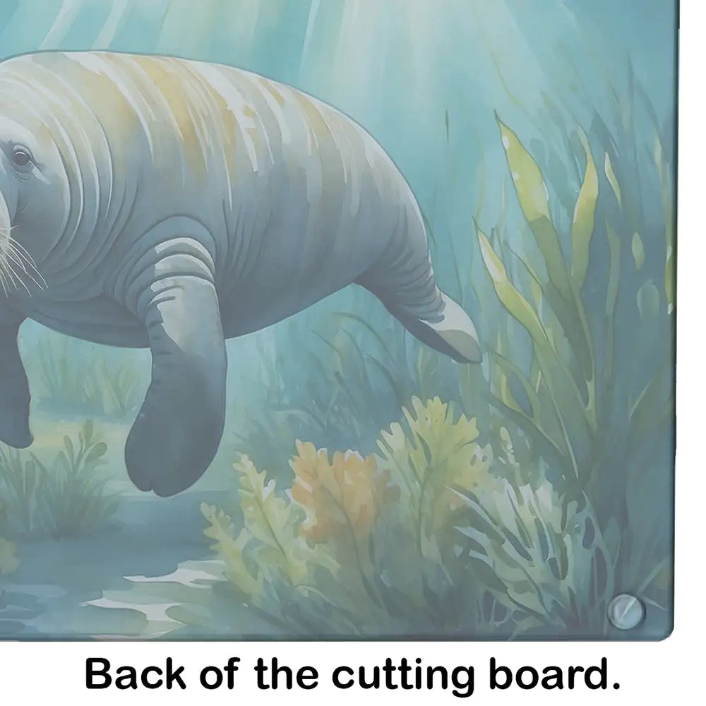 Manatee in a Seagrass Bed Glass Cutting Board