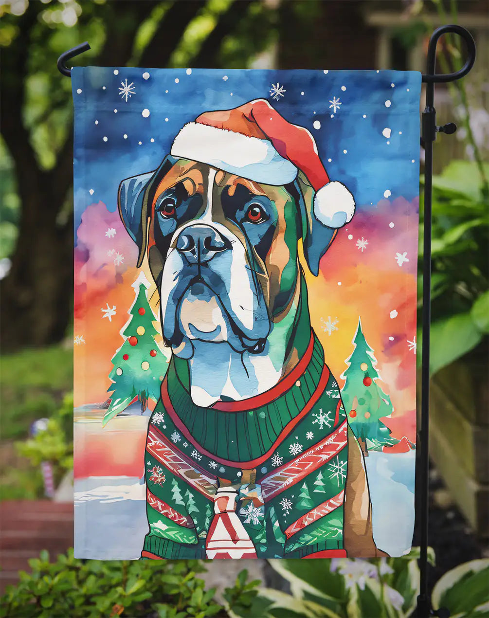 Boxer Christmas Garden Flag