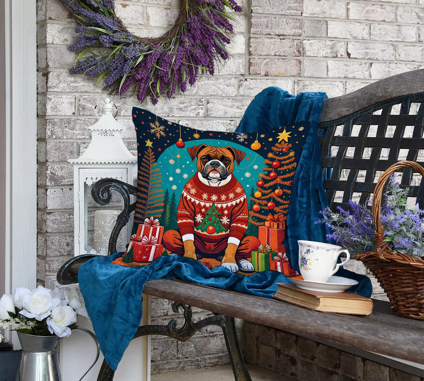 Boxer Christmas Throw Pillow