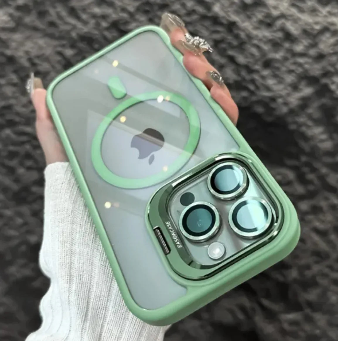 Invisible Bracket Transparent Phone Case with CD Pattern Lens Protector