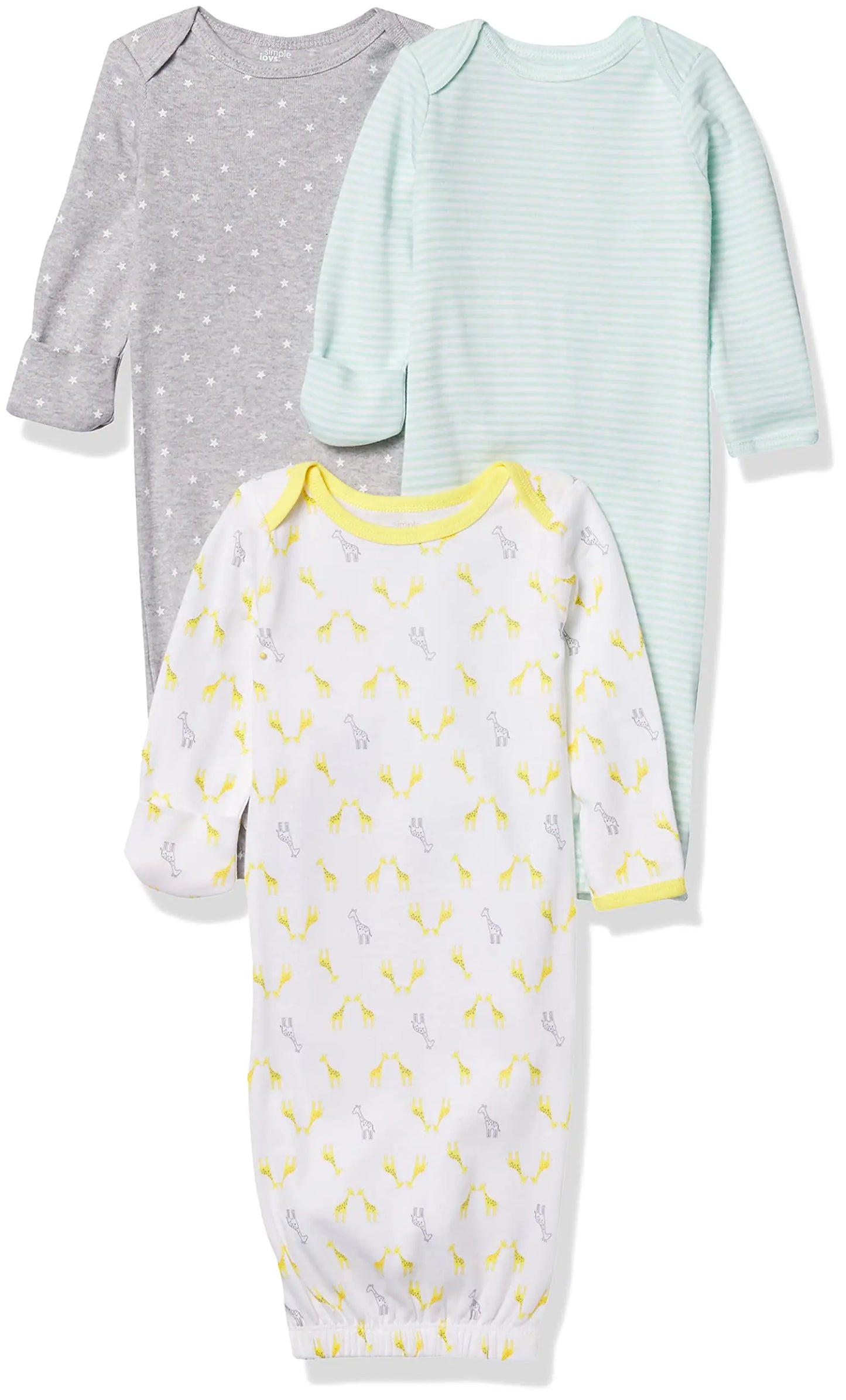 Simple Joys by Carter's Baby 3-Pack Neutral Cotton Sleeper Gown Newborn Bear/Dinosaur/Stripe