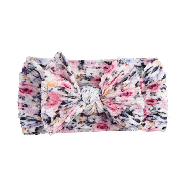 Print Nylon Baby Girl Headband Bow Topknot