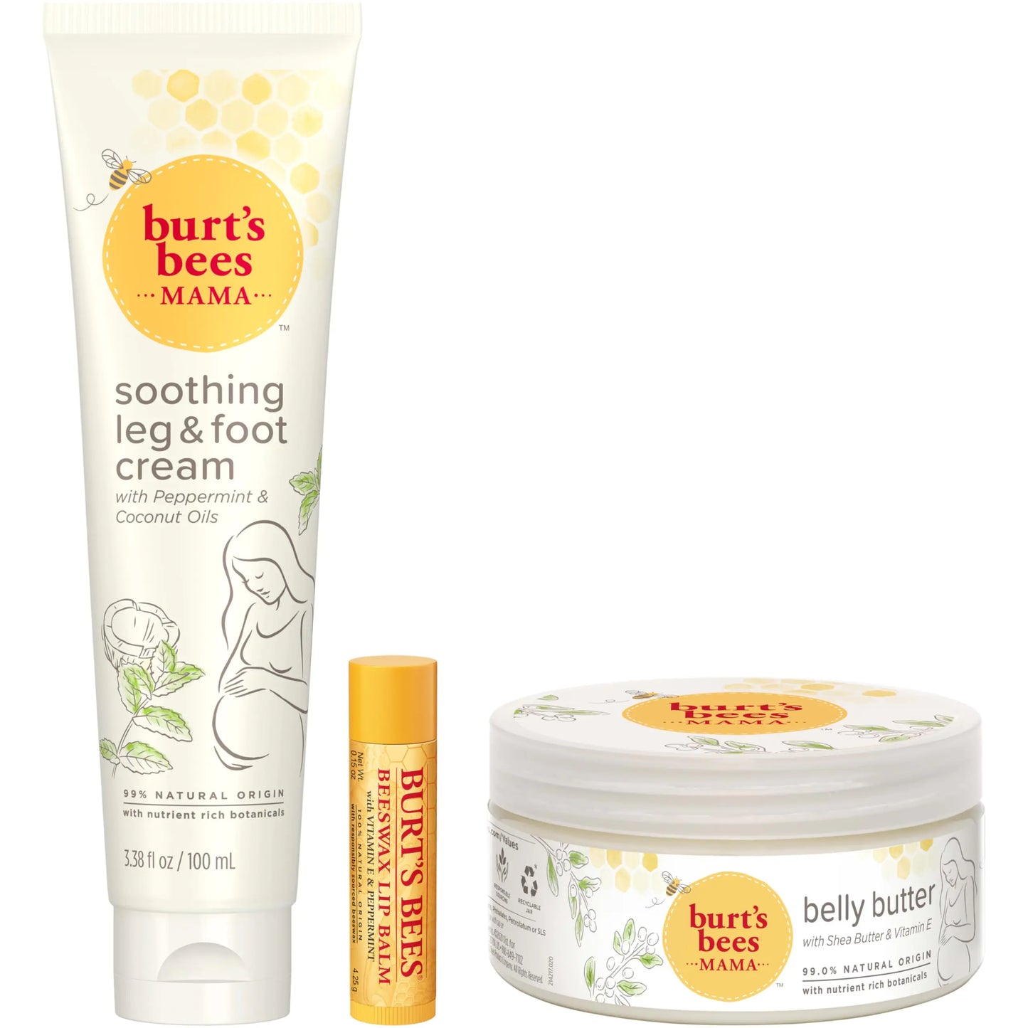 Burt's Bees Pregnancy Essentials Gifts Set, 3 Giftable Baby Shower Products & Must Have Baby Registry Items, Nourishing Skincare - Mama Belly Butter, Original Lip Balm, Leg & Foot Cream Mama Pregnancy Set 3 Count (Pack of 1)