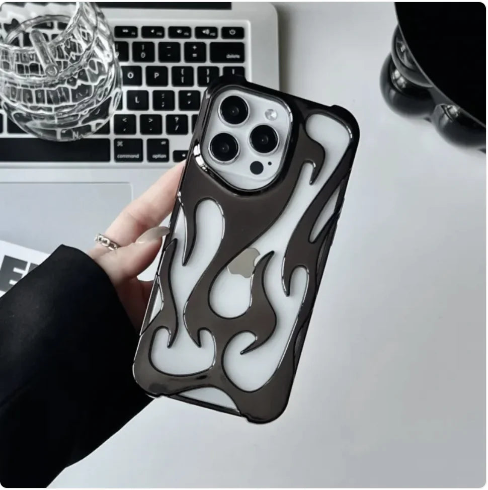 Electroplated Hollow Flame Pattern Soft Phone Case with Heat Dissipation