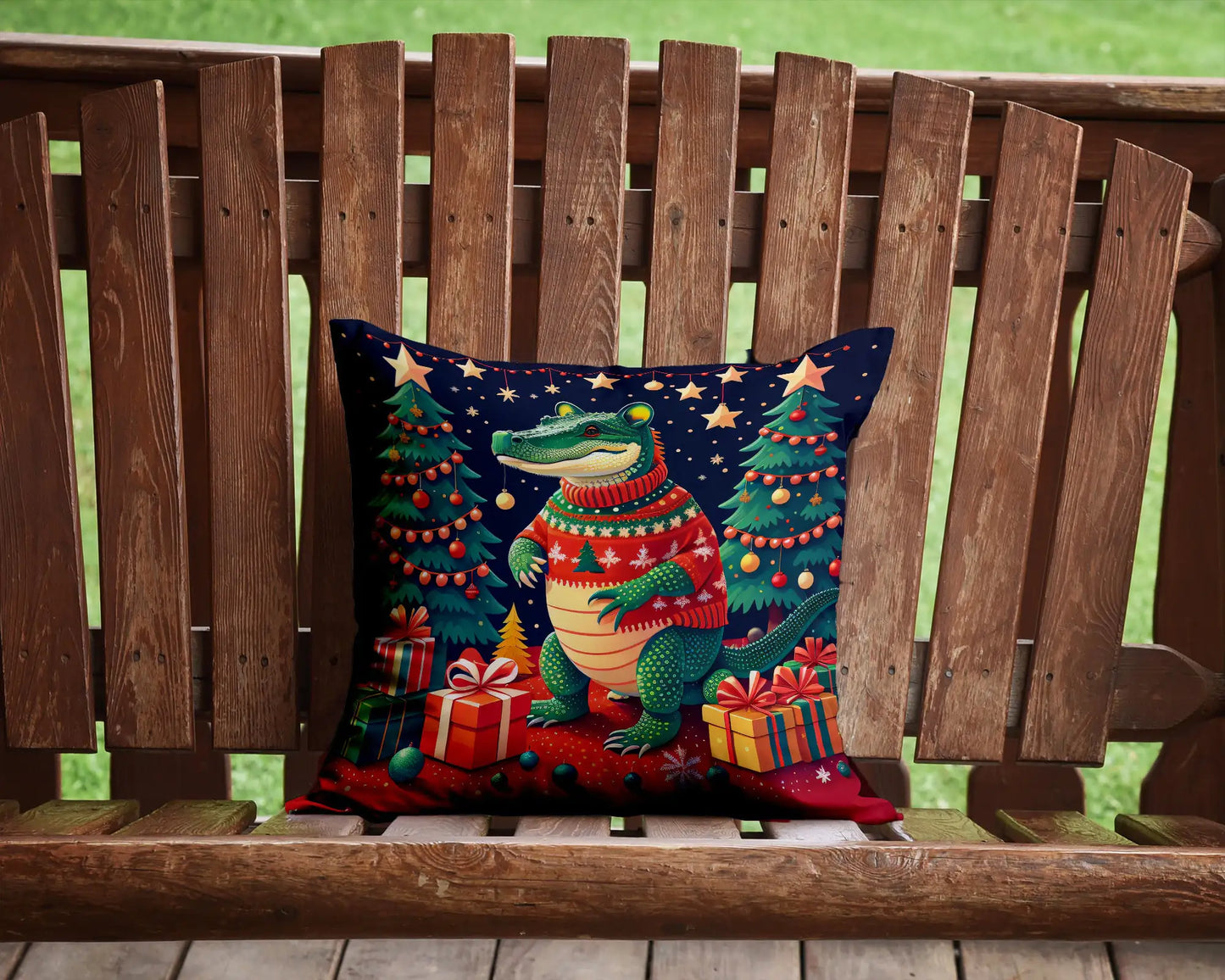 Alligator Christmas Throw Pillow