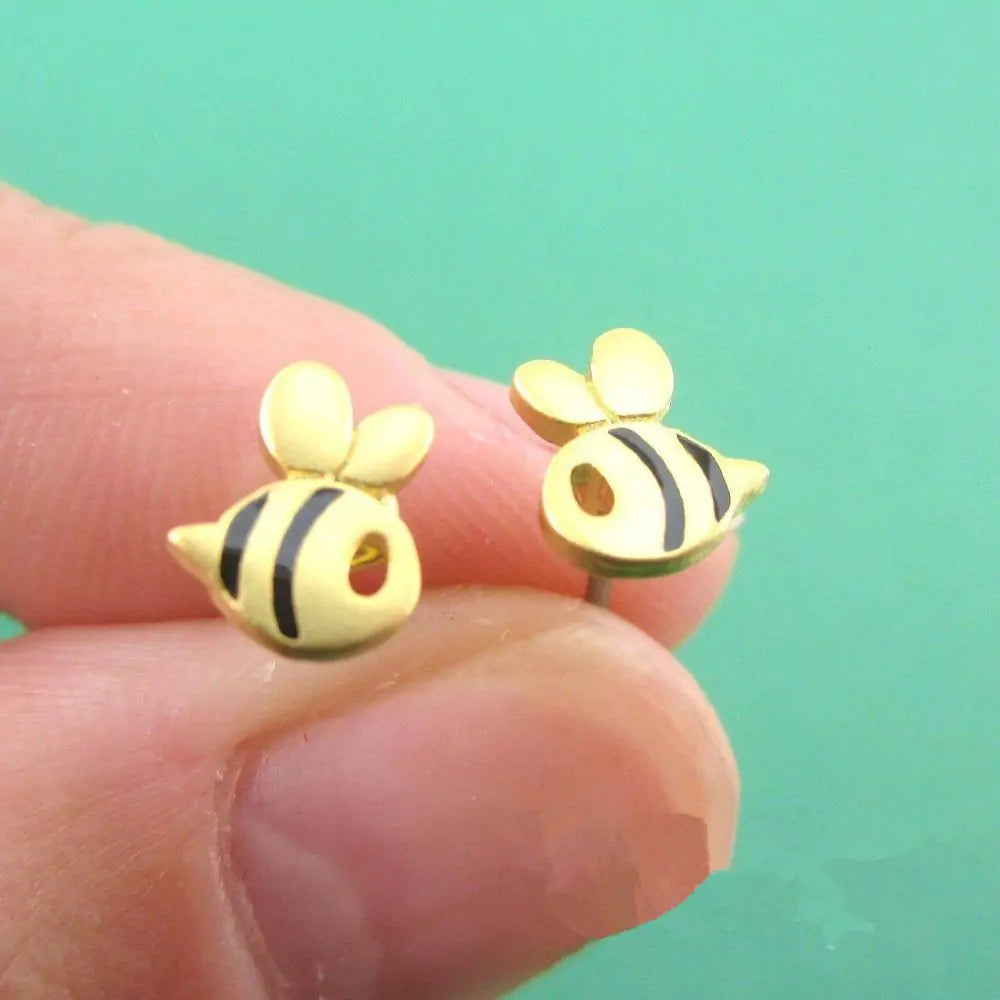 Baby Bee Earrings Variation Gold With Black Accents